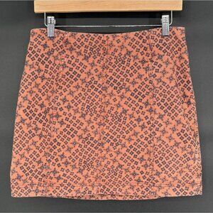 Free People Women's Boho Floral  Mini Skirt 12 Orange Black Bohemian Going Out